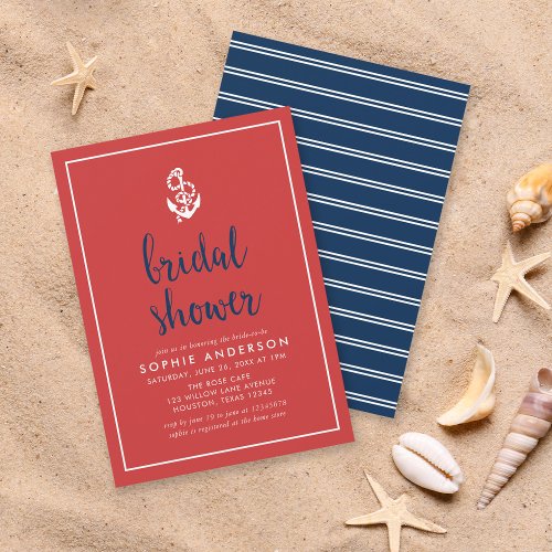 Anchor Red and Blue Script Bridal Shower Invitation