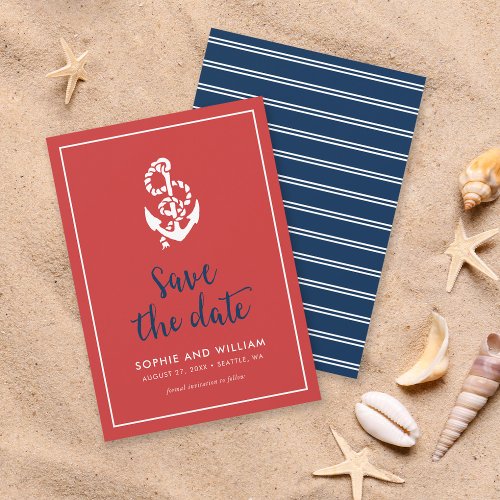Anchor Red and Blue Script Save the Date