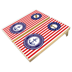 Anchor Red White Blue Stars Stripes Name Date Estd Cornhole Set