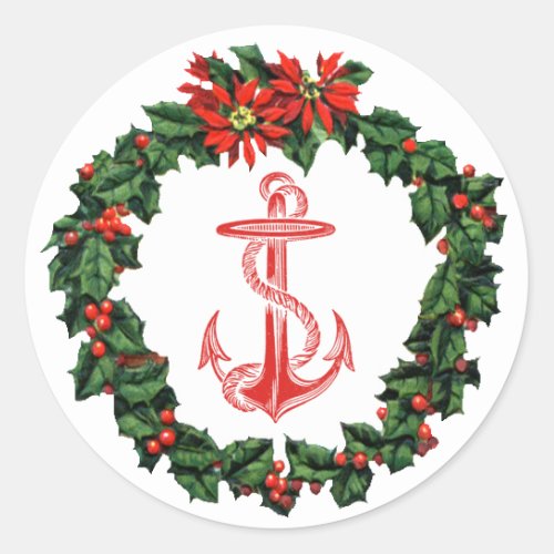 Anchor Red Wreath Christmas Sticker