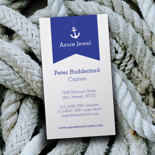 Anchor ribbon blue white sailing business card (Creator Uploaded)
