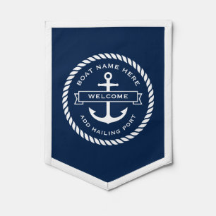 Anchor rope boat name hailing port welcome aboard pennant