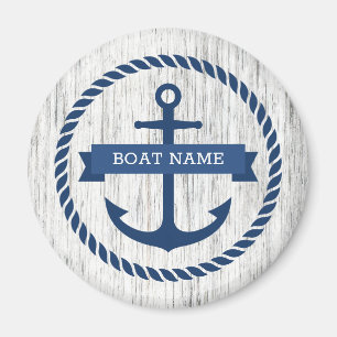 Anchor rope border boat name driftwood background magnet