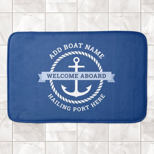 Anchor rope border boat name welcome aboard bath mat