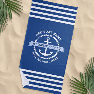 2 Nautical Anchor and Ship's Wheel Bath Towels,guest Towel,custom Boat Towel,custom  Boat Name,embroidered,personalized,boat Name Hand Towels 