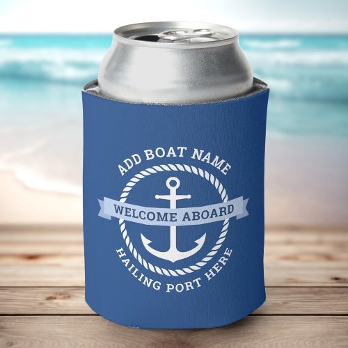 Anchor rope border boat name welcome aboard can cooler
