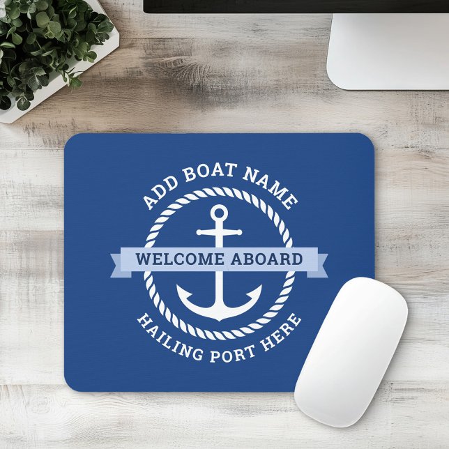 Anchor rope border boat name welcome aboard mouse pad (Anchor rope border boat name welcome aboard mouse pad)