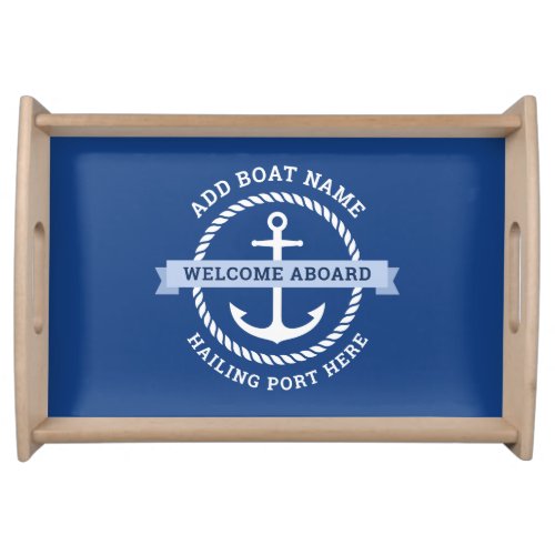 Anchor rope border boat name welcome aboard serving tray