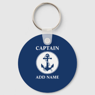 Anchor & Rope Captain Add Name or Boat Name Blue Keychain