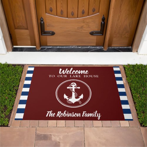 Anchor Rope Family Name Lake House Welcome Doormat