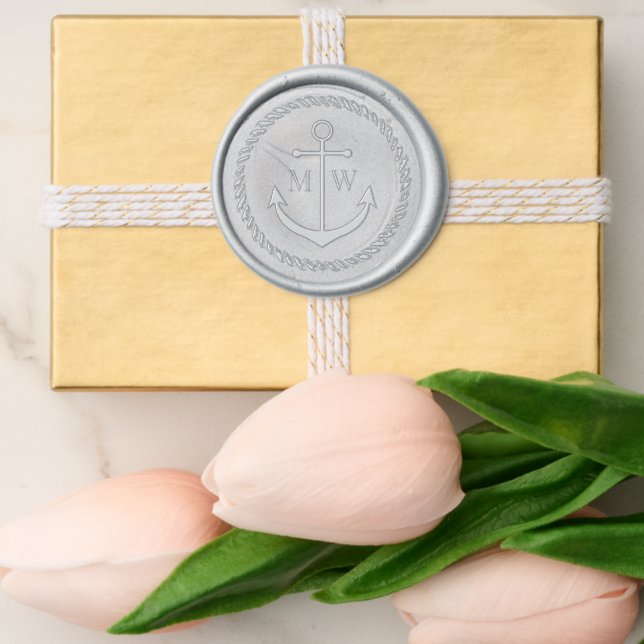 Anchor & Rope Frame Monogram Wedding Wax Seal Sticker (Front)