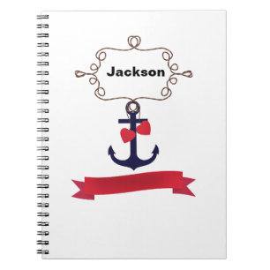 Anchor rope frame nautical naval sea voyage red ri notebook