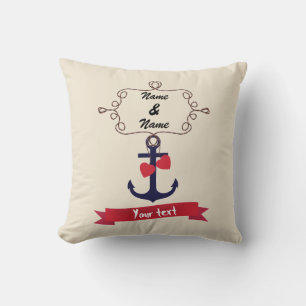 Anchor rope frame nautical naval sea voyage red ri throw pillow