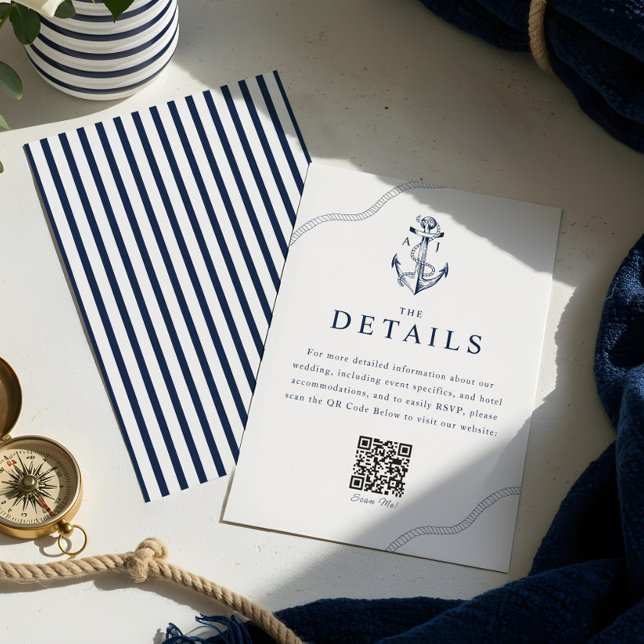 Anchor & Rope Nautical Monogram Navy & White Enclosure Card (Anchor & Rope Nautical Monogram Navy & White Enclosure Card)