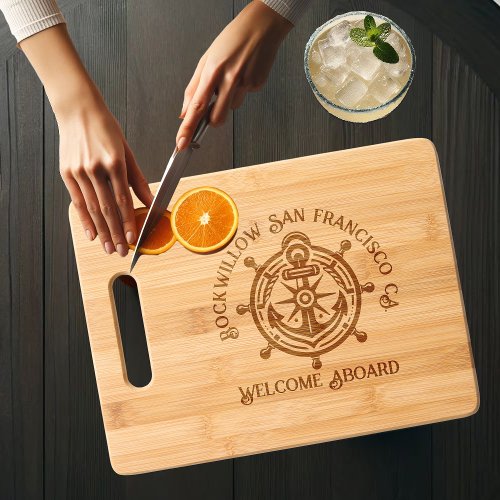 Anchor Rope Ship Wheel Boat Name Welcome Aboard Engraved Cutting Board