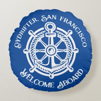 Anchor Rope Ship Wheel Boat Name Welcome Aboard Round Pillow