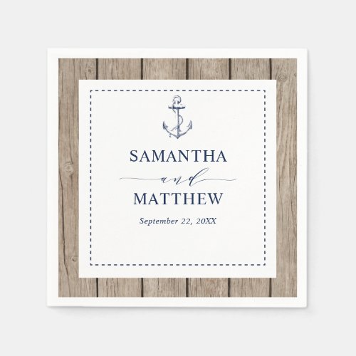 Anchor Rustic Wood Nautical Navy Wedding Napkins