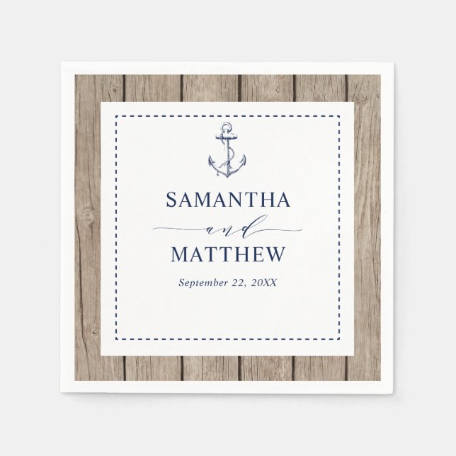 Anchor Rustic Wood Nautical Navy Wedding Napkins (Front)