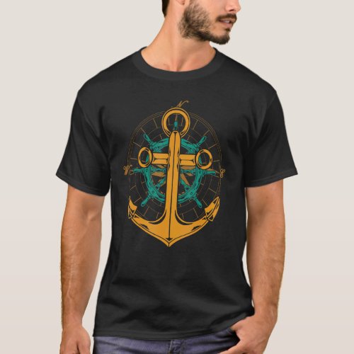 Anchor Sailboat Steering Wheel Skipper Sailor Sail T_Shirt