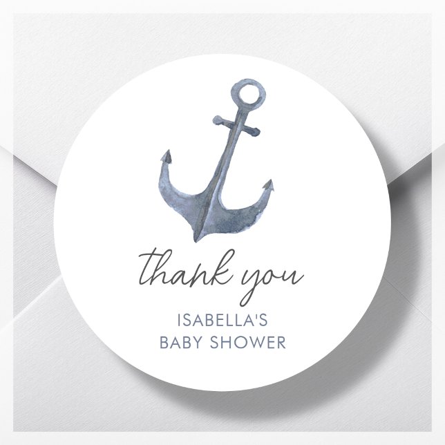 Anchor Sailing Theme Thank You Baby Shower Favor Classic Round Sticker (Creator Uploaded)