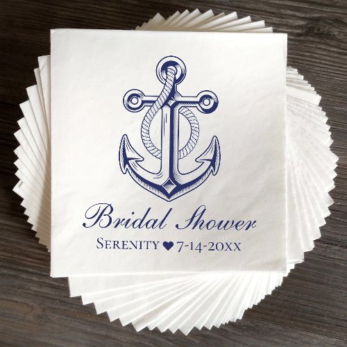 Anchor Sailor Navy Blue Nautical Bridal Shower Napkins