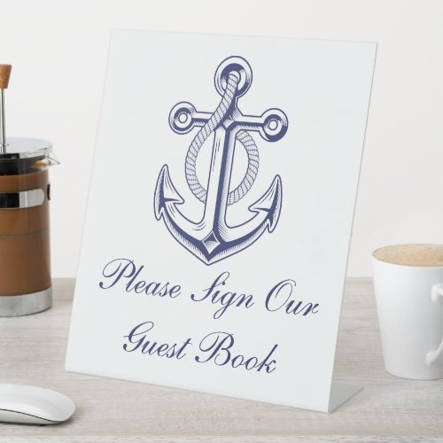 Anchor Sailor Navy Blue Nautical Guestbook Pedestal Sign