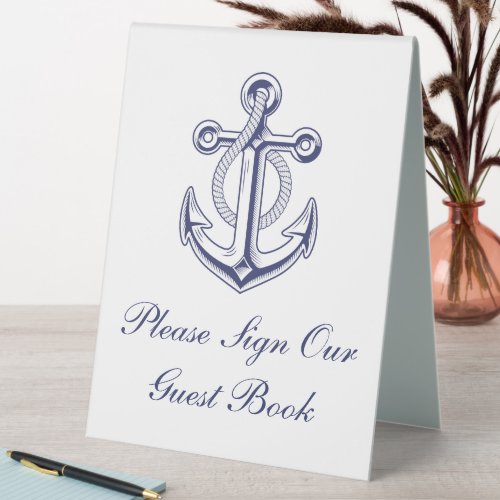 Anchor Sailor Navy Blue Nautical Guestbook Table Tent Sign