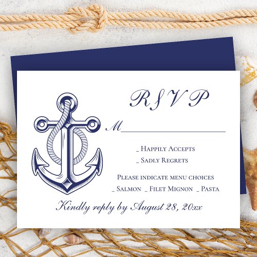 Anchor Sailor Navy Blue Nautical RSVP Wedding 