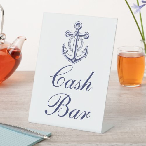 Anchor Sailor Navy Blue Nautical Wedding Cash Bar Pedestal Sign