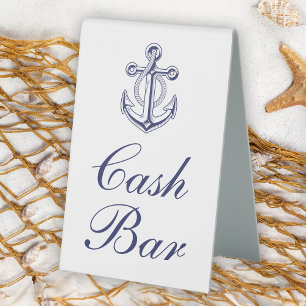 Anchor Sailor Navy Blue Nautical Wedding Cash Bar Table Tent