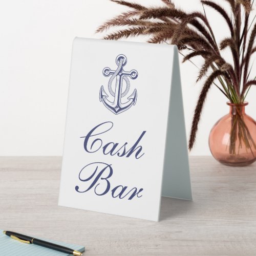 Anchor Sailor Navy Blue Nautical Wedding Cash Bar Table Tent Sign
