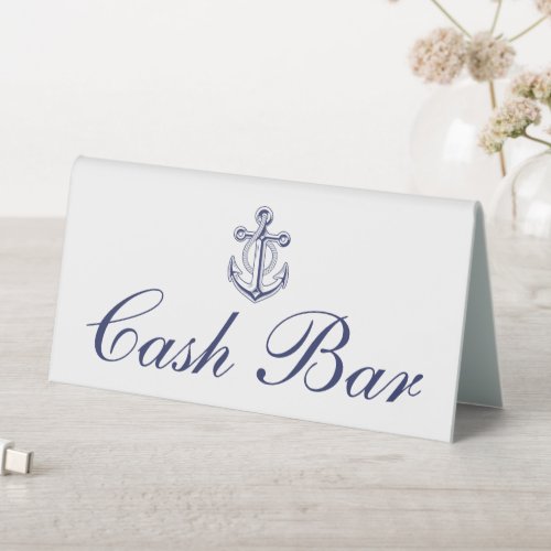 Anchor Sailor Navy Blue Nautical Wedding Cash Bar Table Tent Sign