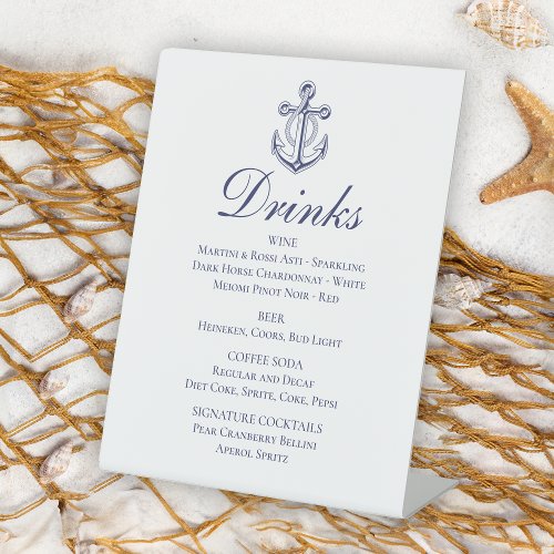 Anchor Sailor Navy Blue Nautical Wedding Drinks Pedestal Sign