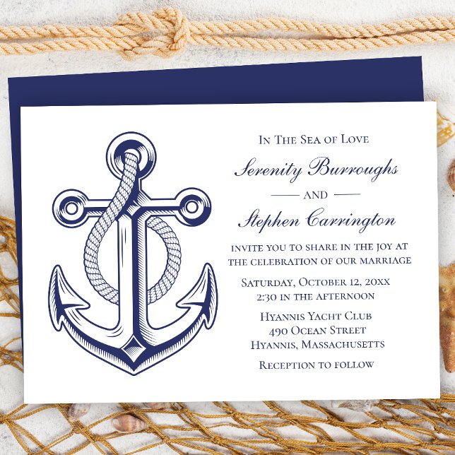 Anchor Sailor Navy Blue Nautical Wedding Invitation (Creator Uploaded)