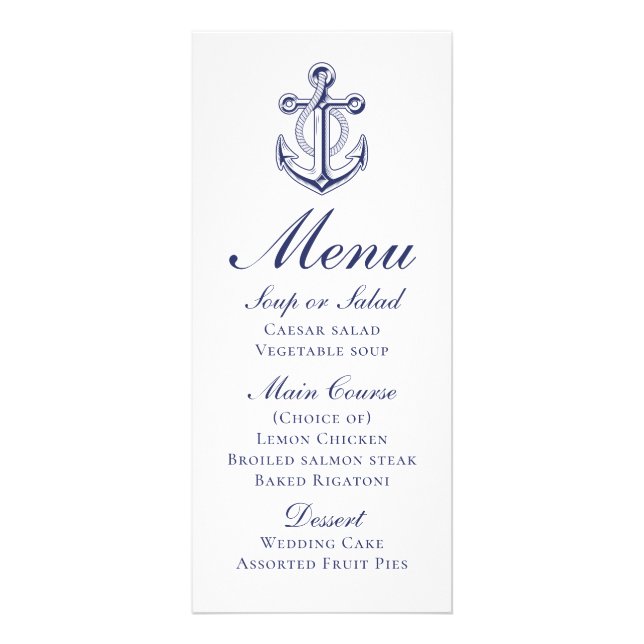 Anchor Sailor Navy Blue Nautical Wedding Menu (Front)