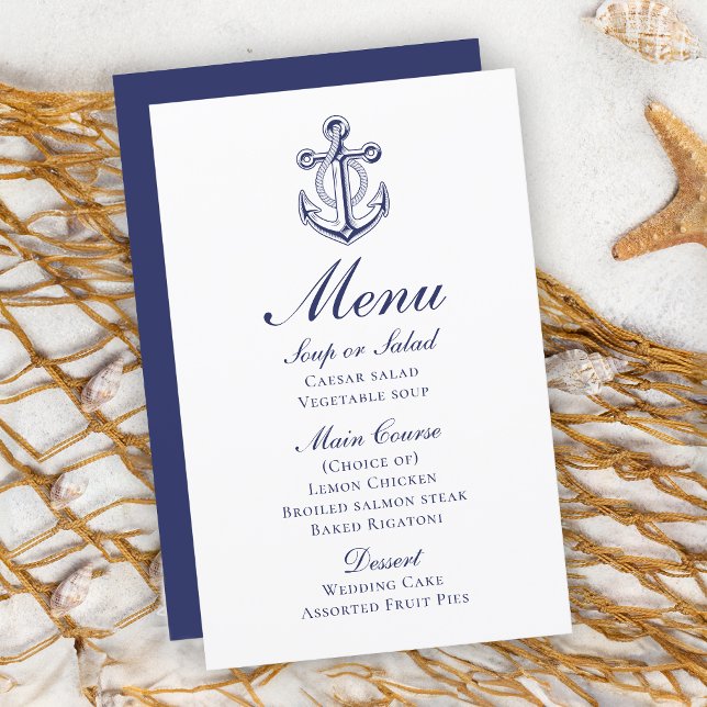 Anchor Sailor Navy Blue Nautical Wedding Menu (Creator Uploaded)