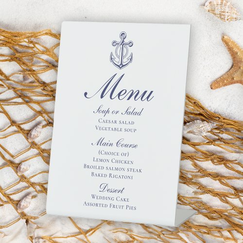 Anchor Sailor Navy Blue Nautical Wedding Menu Pedestal Sign