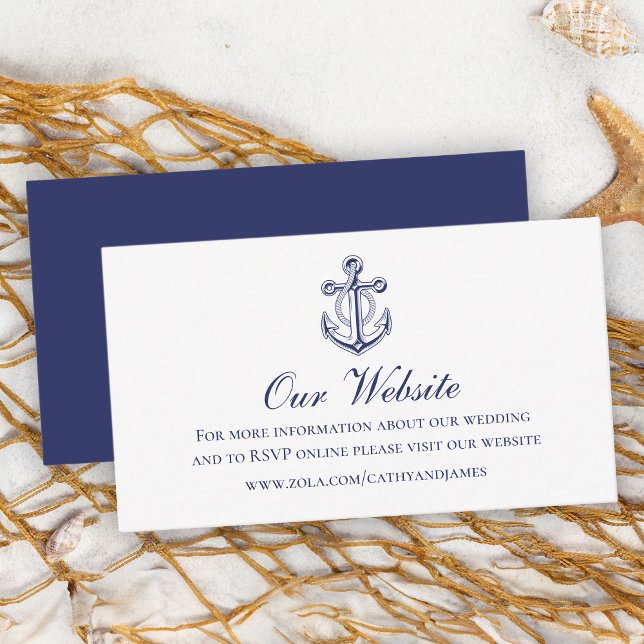 Anchor Sailor Navy Blue Nautical Wedding Website Enclosure Card (Creator Uploaded)