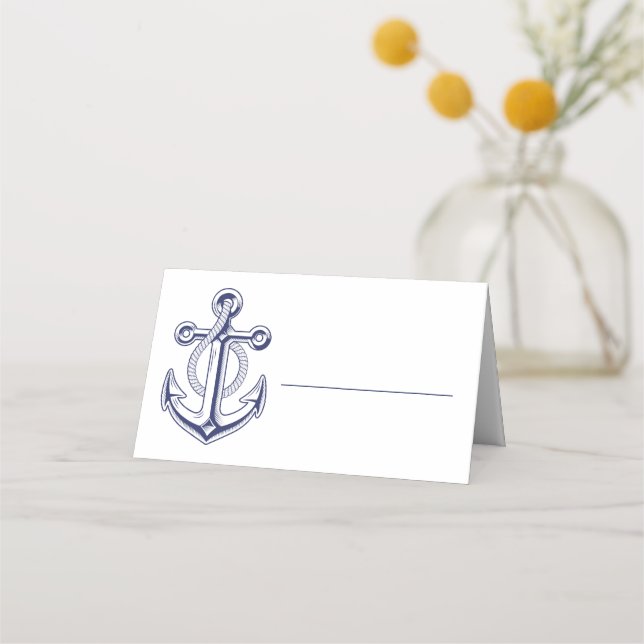 Anchor Sailor Ocean Navy Blue Nautical Wedding Place Card (Front)