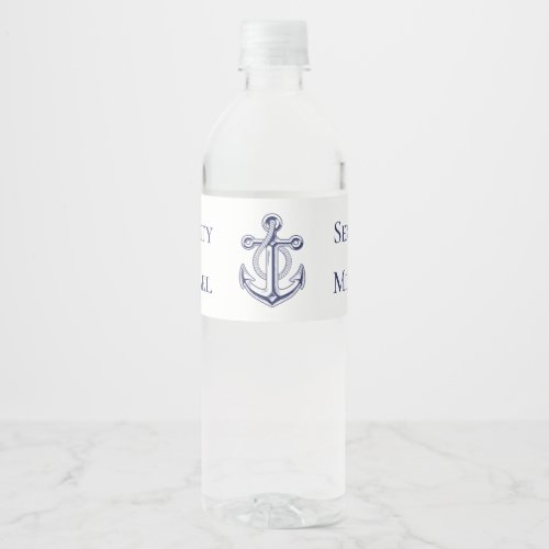 Anchor Sailor Ocean Navy Blue Nautical Wedding  Water Bottle Label