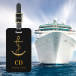 Anchor sea black gold monogram name luggage tag<br><div class="desc">A classic black background. Decorted with a faux gold anchor. Personalize and add your monogram initials and full name on the front. 
Back: add your contact information.</div>