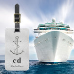 Anchor sea silver monogram name luggage tag<br><div class="desc">A faux silver looking background. Decorted with a faux silver anchor. Personalize and add your monogram initials and full name on the front. 
Back: add your contact information.</div>