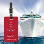Anchor sea silver red monogram name luggage tag<br><div class="desc">A red background. Decorted with a faux silver anchor. Personalize and add your monogram initials and full name on the front. 
Back: add your contact information.</div>