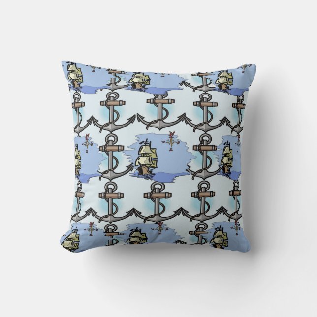 Anchor & Ship Sailor Throw Pillow (Front)
