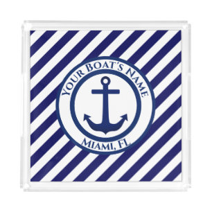 Anchor Stamp and Diagonal Stripes Custom Acrylic Tray
