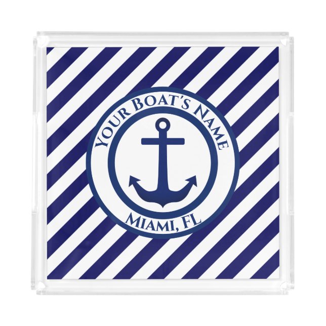 Anchor Stamp and Diagonal Stripes Custom Acrylic Tray (Front)