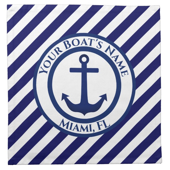 Anchor Stamp and Diagonal Stripes Custom Cloth Napkin (Front)