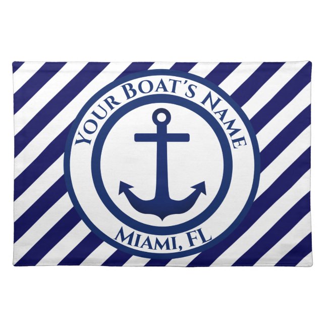 Anchor Stamp and Diagonal Stripes Custom Cloth Placemat (Front)