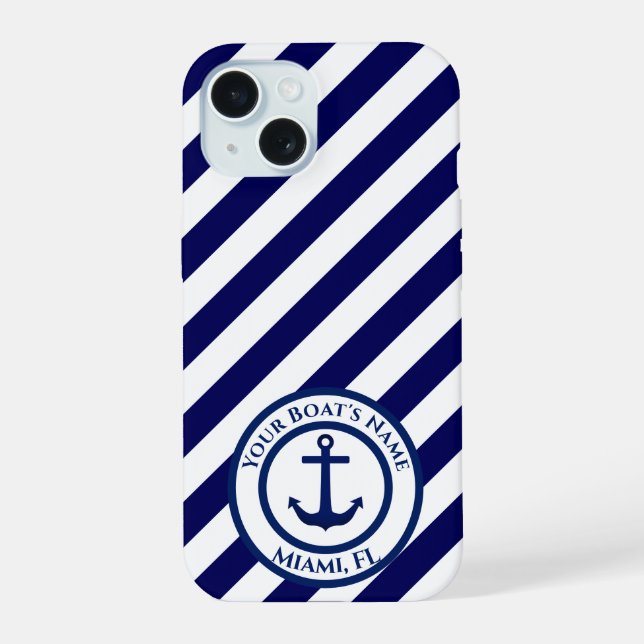 Anchor Stamp and Diagonal Stripes Custom Iphone Case (Back)