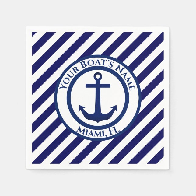 Anchor Stamp and Diagonal Stripes Custom Napkins (Front)